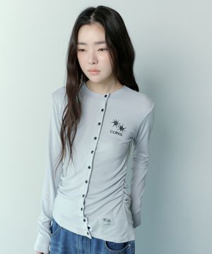 유온 셔링 슬림 라운드넥 굴림 가디건