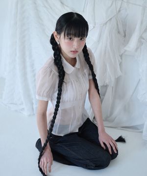 SHIRRING SHEER BLOUSE ROSE BEIGE