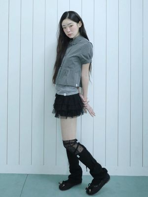 도트 매쉬 캉캉 스커트(블랙)