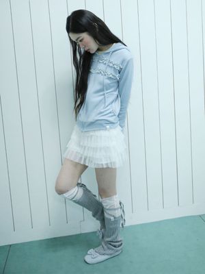 도트 매쉬 캉캉 스커트(아이보리)