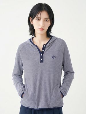 MARK STRIPE HENLEY NECK LONG SLEEVE HOODIE NAVY(FCG1TS687M)