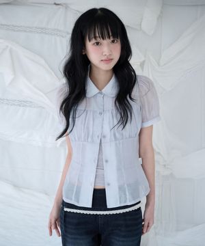 SHIRRING SHEER BLOUSE MISTY BLUE