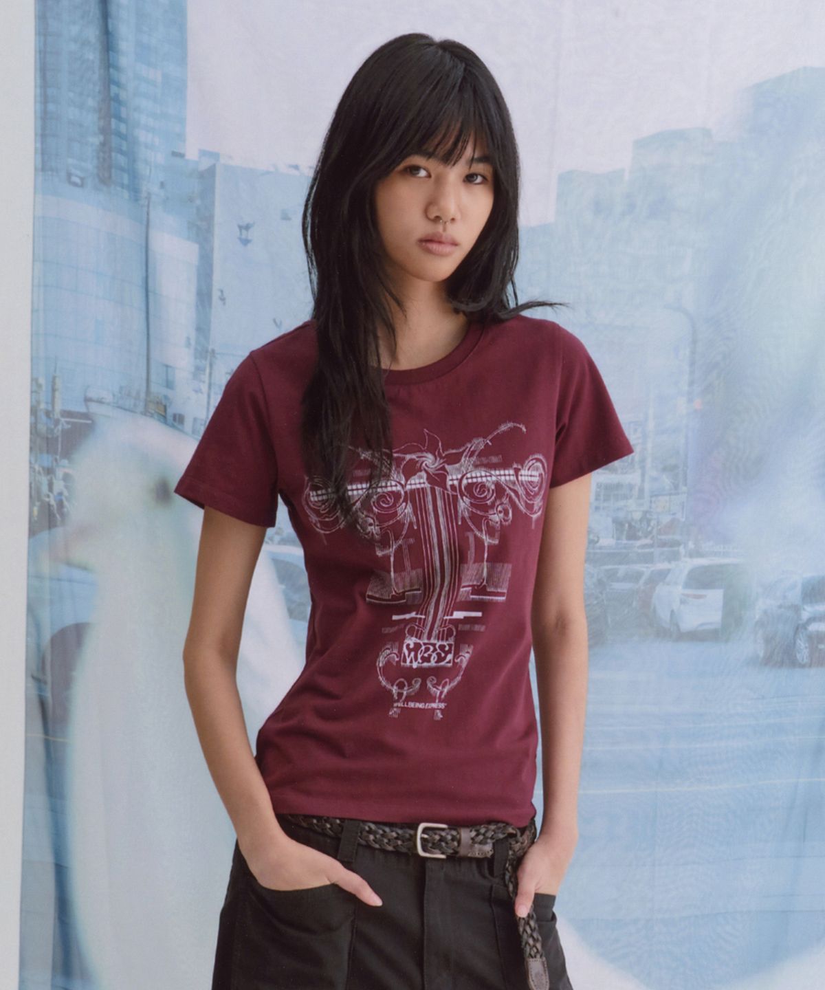 웰빙익스프레스(WELLBEING EXPRESS) Flower Tattoo Tee Burgundy