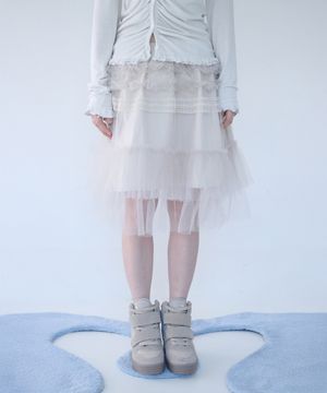 TULLE FRILL MIDI SKIRT SOFT BUTTER