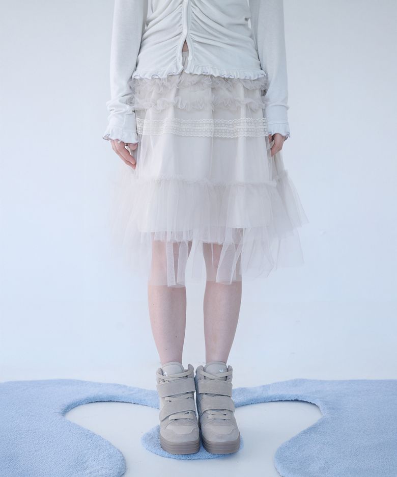 TULLE FRILL MIDI SKIRT SOFT BUTTER