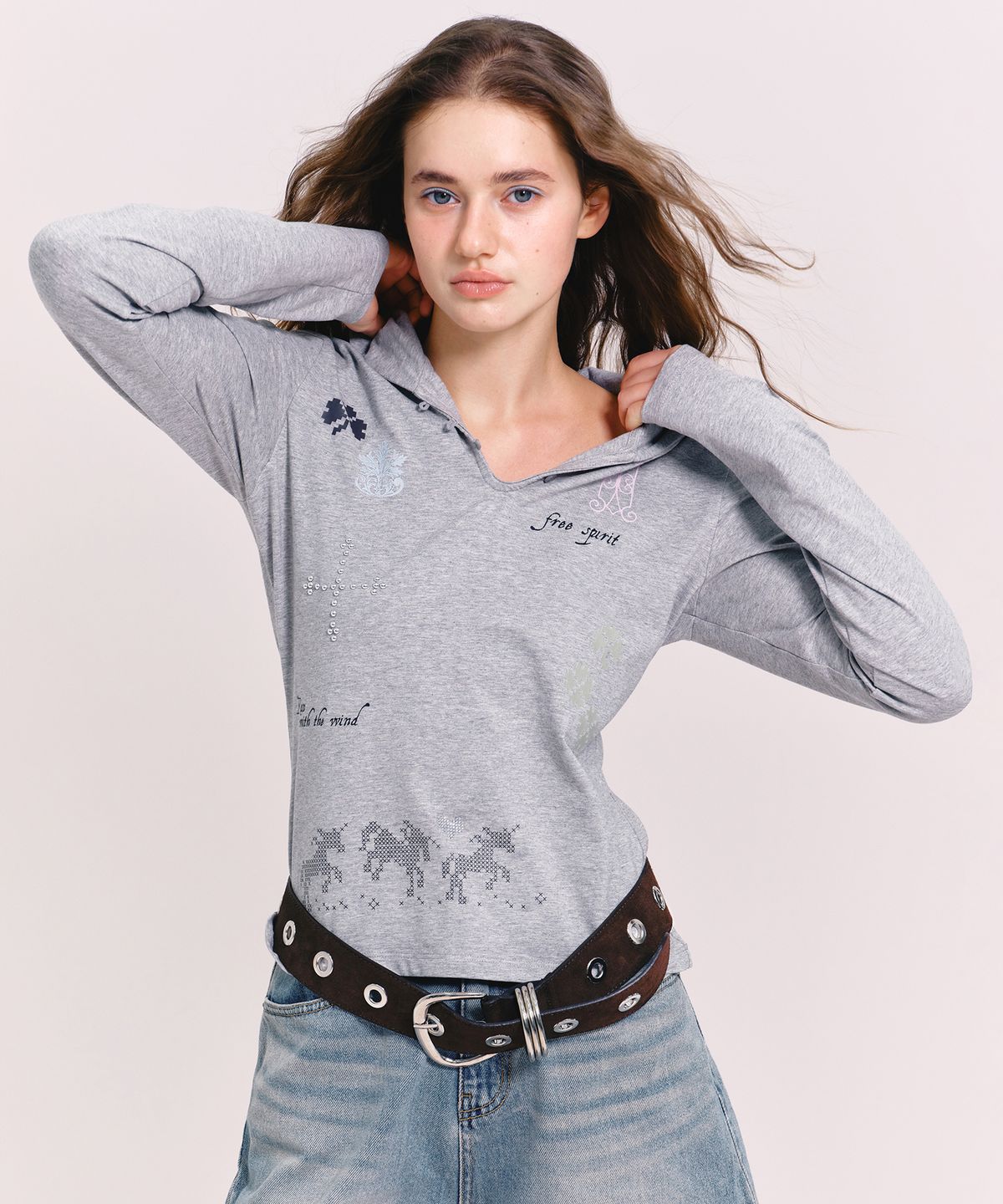 마가린핑거스(MARGARIN FINGERS) UNICORN CLOVER HOODED T-SHIRT (MELANGE)