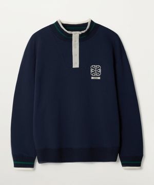 립 포인트 오픈 칼라 스웨트셔츠 네이비