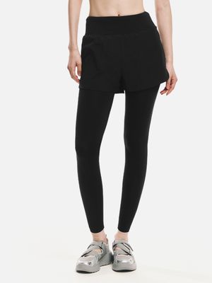 우먼 에센셜 허리밴드 9부 레깅스 쇼츠 블랙 (B6SWWLP004BLK)