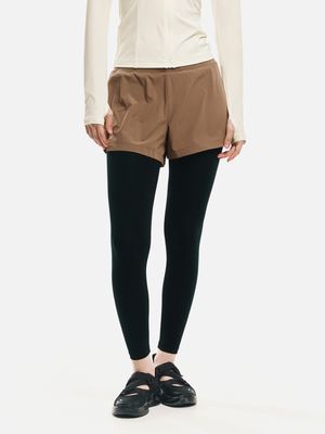 우먼 에센셜 허리밴드 9부 레깅스 쇼츠 브라운 (B6SWWLP004BRW)