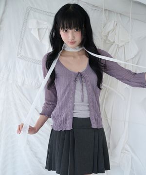 3/4 LACE KNIT CARDIGAN GRAPE