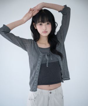 3/4 LACE KNIT CARDIGAN CHARCOAL