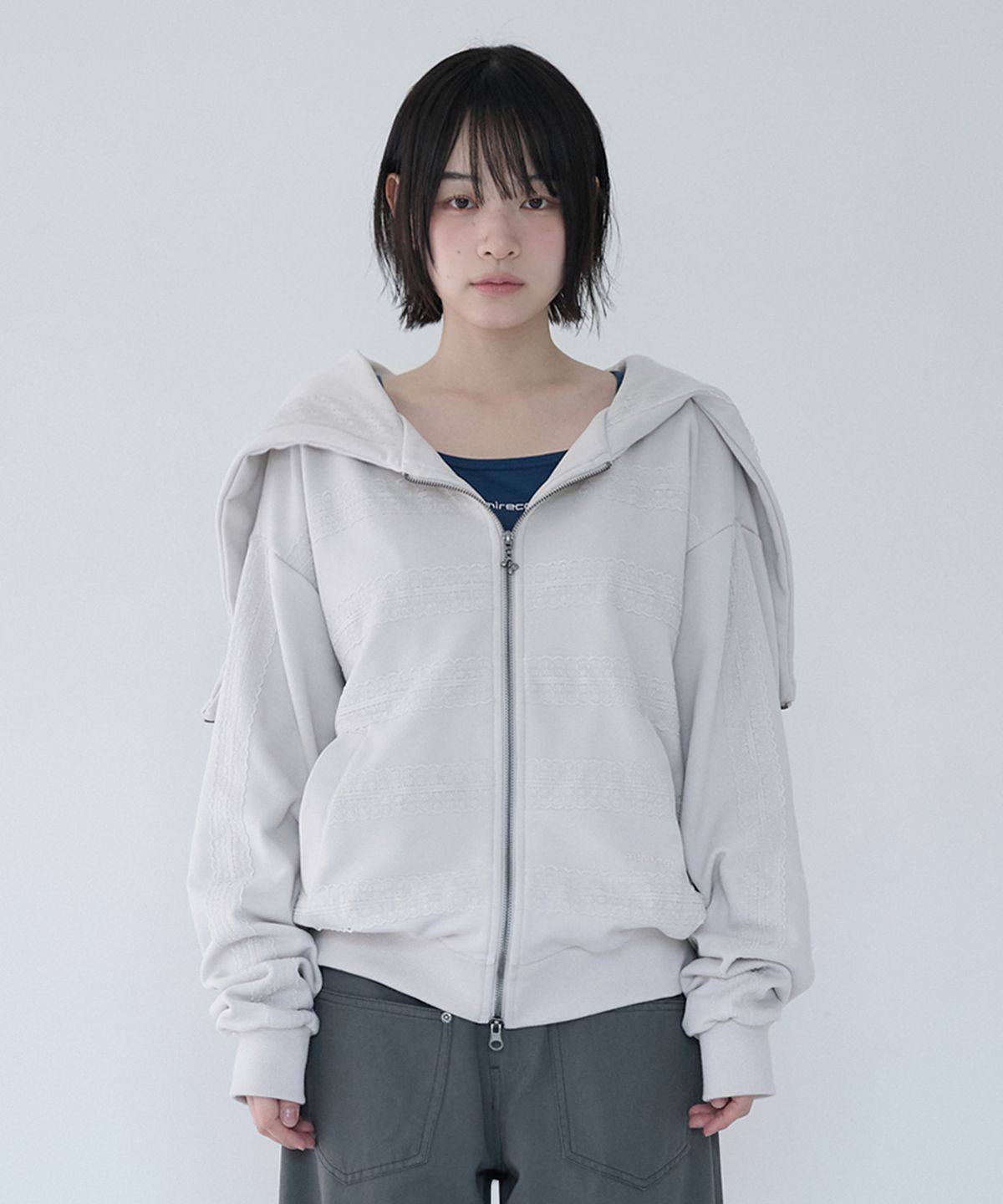 미레코(MIRECO) LACED TWOFOLD HOOD ZIP-UP CIOUD SAND