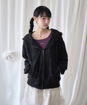 LACED TWOFOLD HOOD ZIP-UP BLACK
