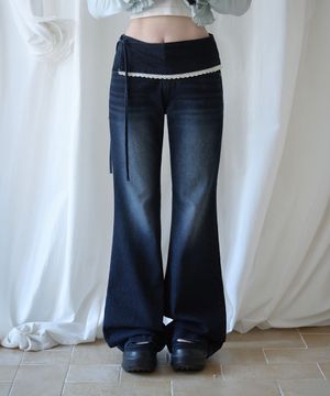 LAYERED LACE WRAP DENIM PT DARK BLUE