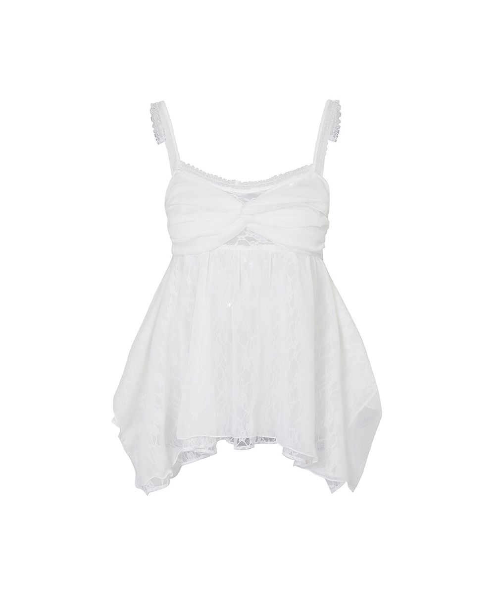 MUSINSA公式 | PAINORPLEASURE ROSE SHIRRING TOP white