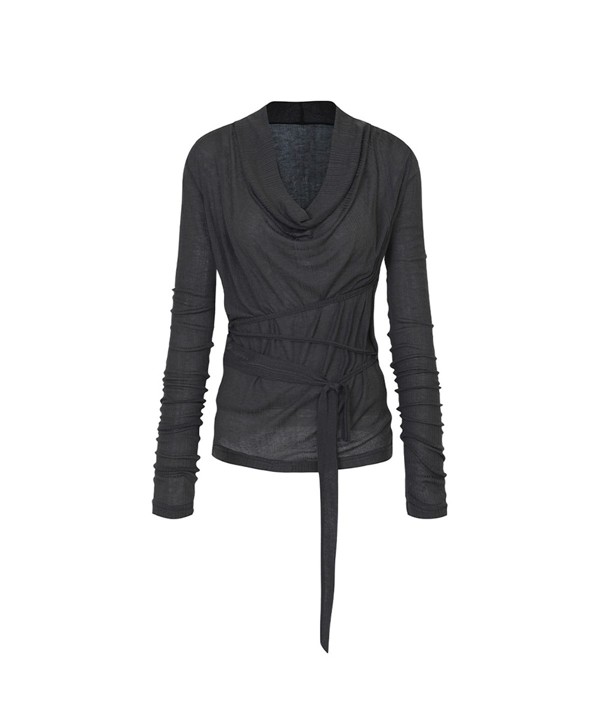 페인오어플레져(PAINORPLEASURE) LILY COWL RIBBON TOP charcoal
