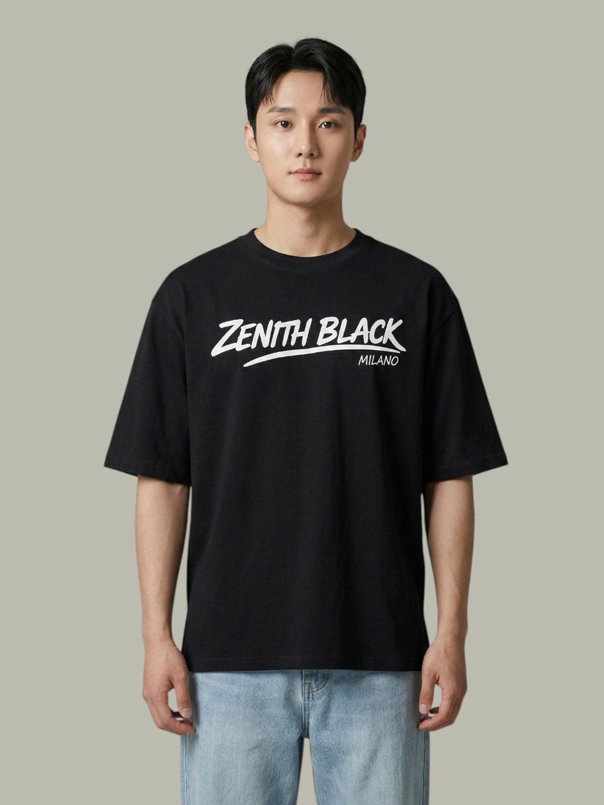 지블랙(ZBLACK) 제니스 블랙 언더라인 밀라노 오버핏 반팔  BLACK