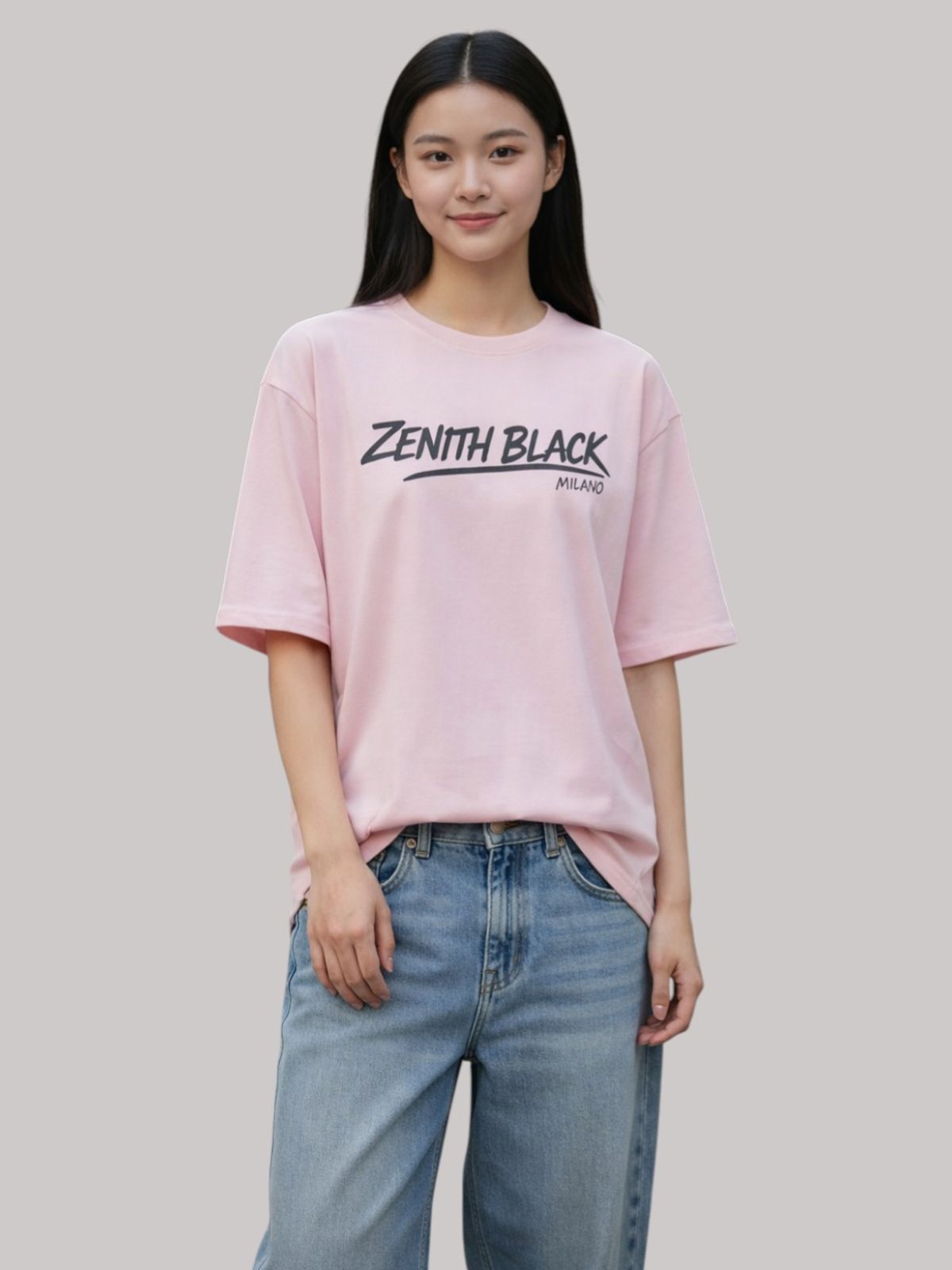 지블랙(ZBLACK) 제니스 블랙 언더라인 밀라노 오버핏 반팔 LIGHT PINK