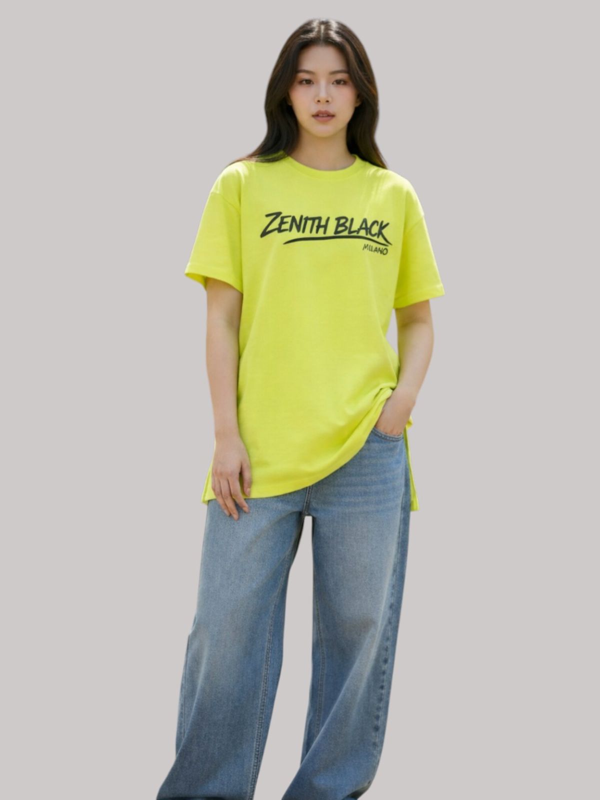 지블랙(ZBLACK) 제니스 블랙 언더라인 밀라노 오버핏 반팔 NEON YELLOW