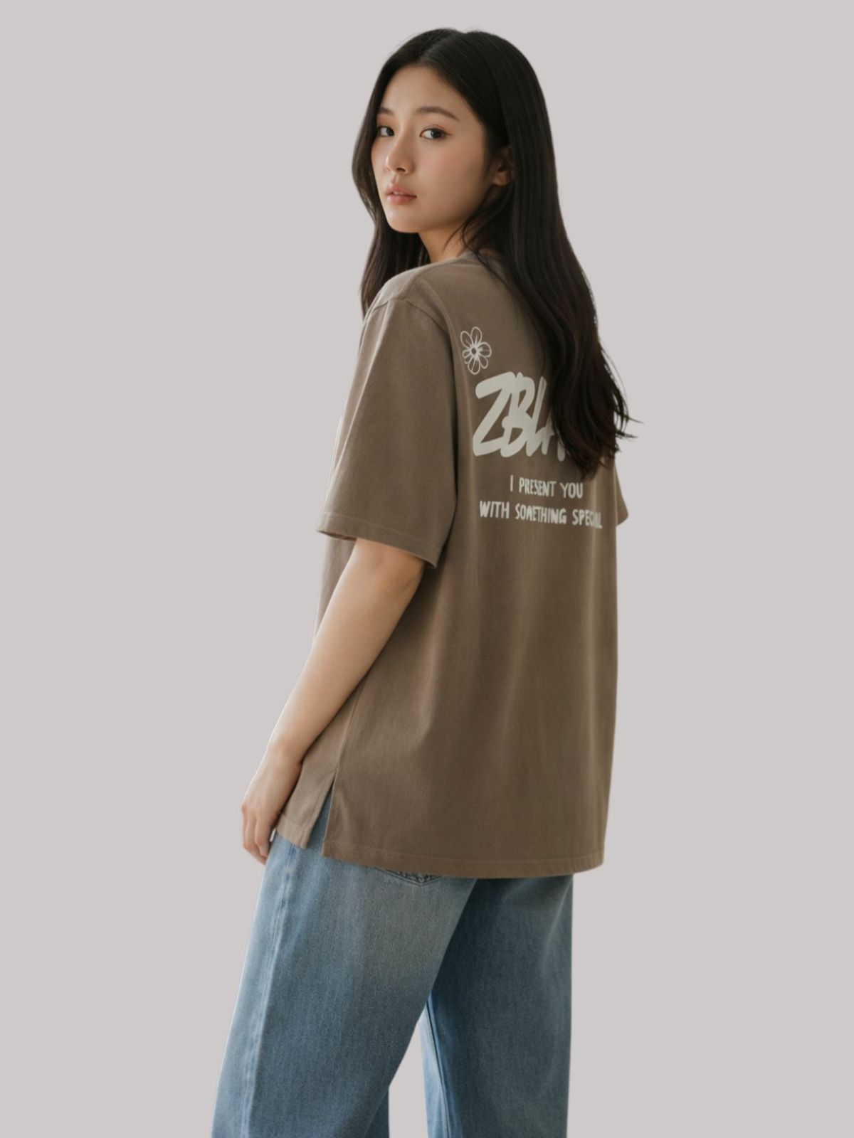 지블랙(ZBLACK) 스프레인 프린트 오버핏 반팔 DUST BEIGE