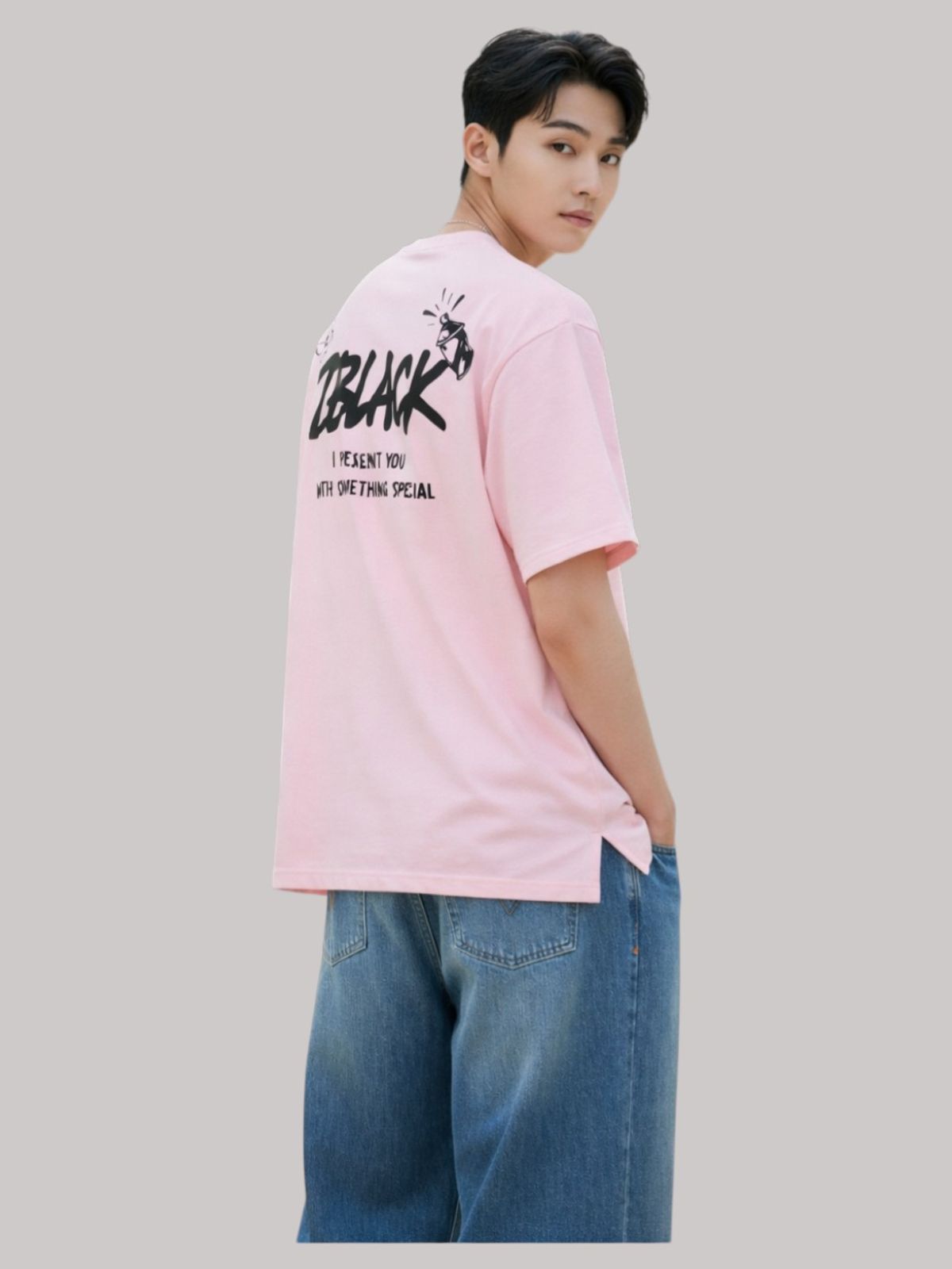 지블랙(ZBLACK) 스프레인 프린트 오버핏 반팔 LIGHT PINK