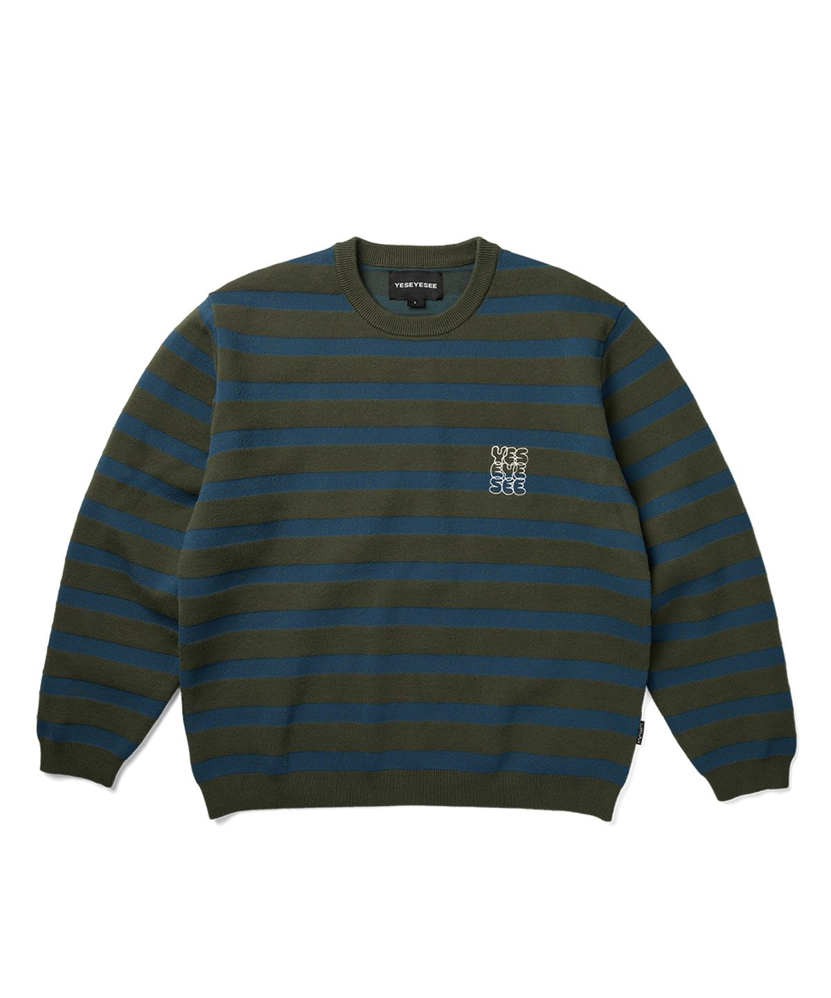 예스아이씨(YESEYESEE) Speckled Stripe Knit Pullover Deep Green