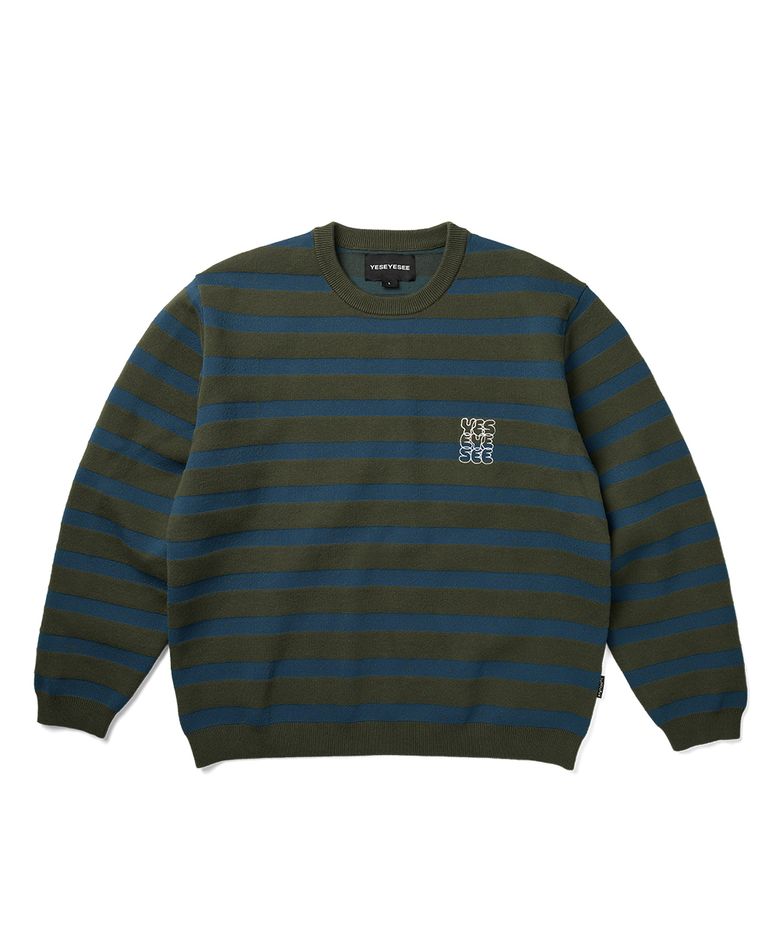 Speckled Stripe Knit Pullover Deep Green