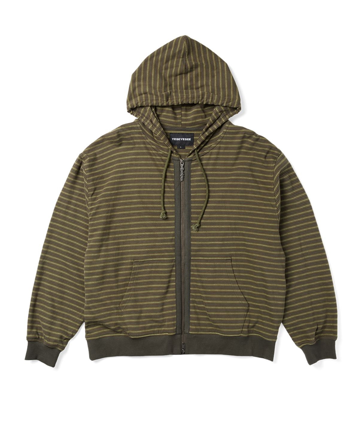 예스아이씨(YESEYESEE) Y.E.S Stripe Single Zip-up Hoodie Khaki