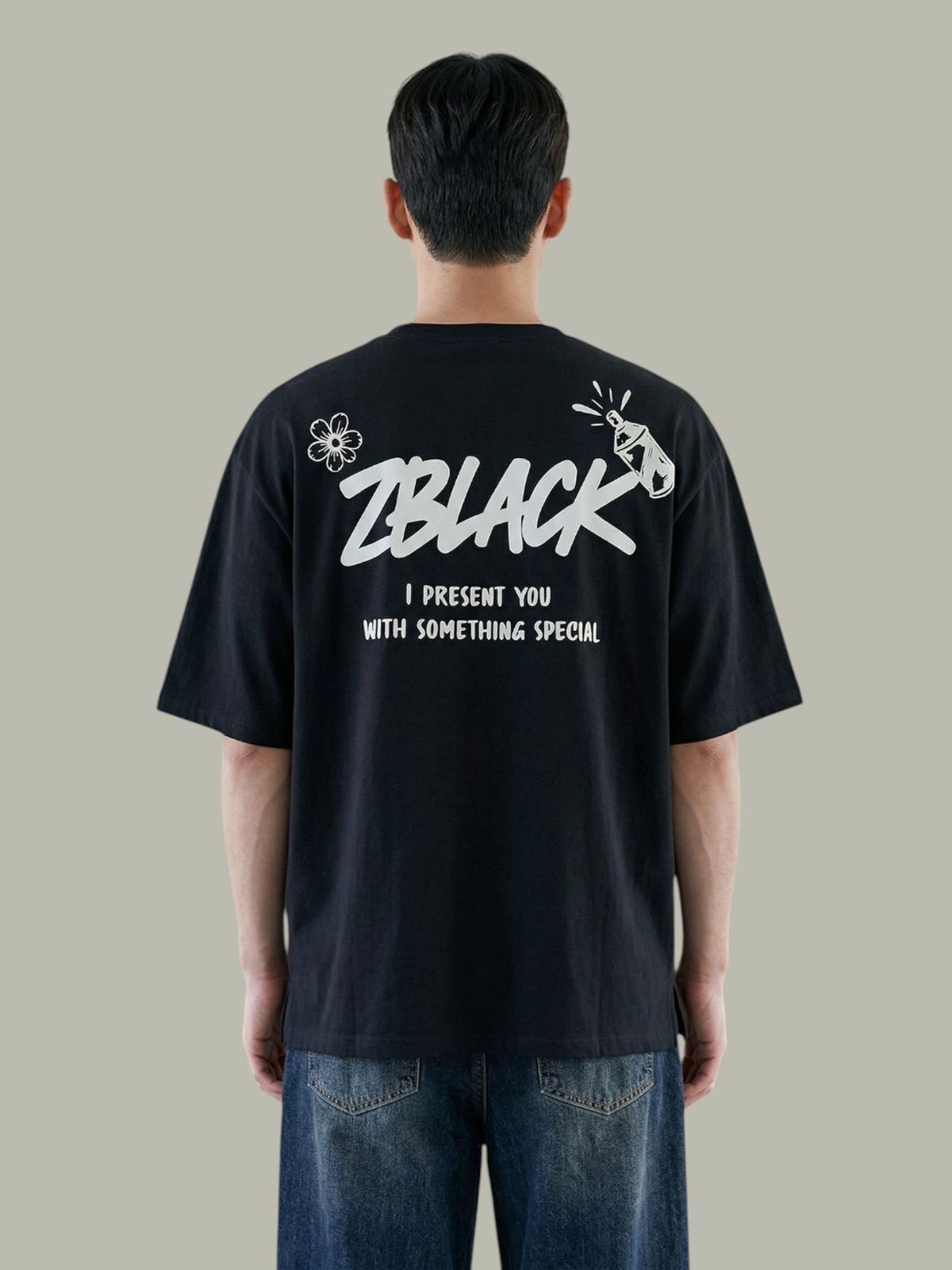 지블랙(ZBLACK) 스프레인 프린트 오버핏 반팔 BLACK