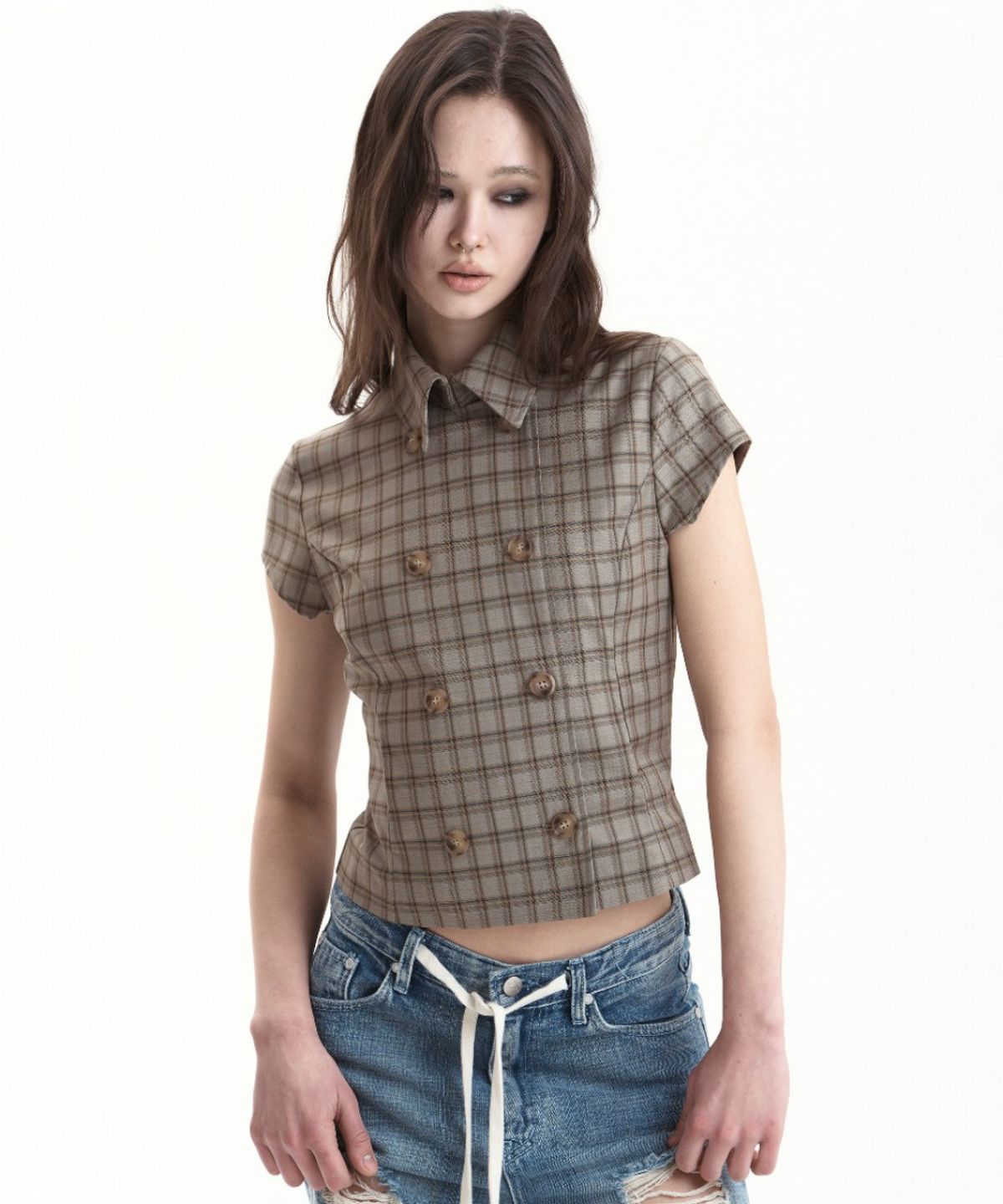 시너진(SYNERJYN) DOUBLE SHORT SLEEVE JACKET BROWN