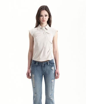 CHECK UNBALANCED PINTUCK SHIRT BEIGE