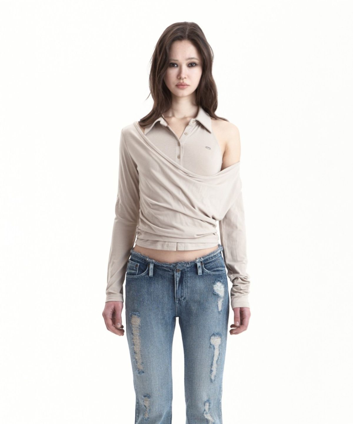 시너진(SYNERJYN) DRAPE LAYERED SET BEIGE