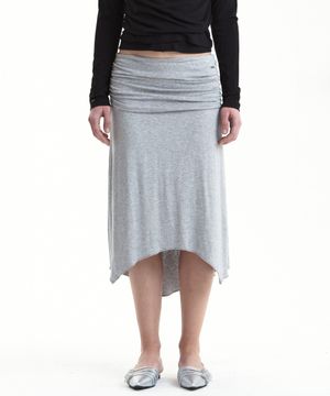LAYERED SHIRRING MIDI SKIRT MELANGE