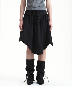 EYELET UNBALANCED CUTTING SKIRT BLACK