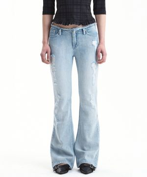 ROUGH DISTRESSED DENIM PANTS LIGHT BLUE