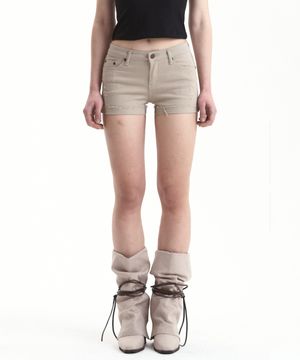 RIVET COTTON DENIM SHORTS BEIGE