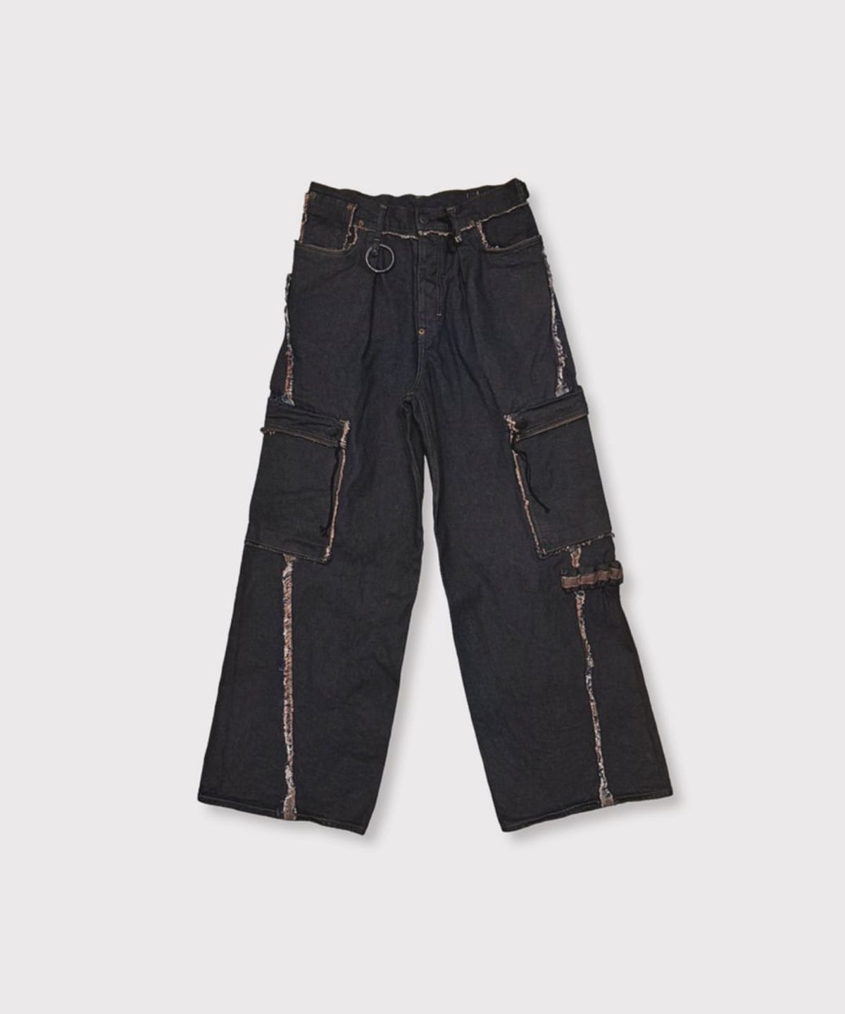 마이너스(MINUS) Slash Seam Twist Cargo Jeans(PERSIMMON TANGY DYED) - DUST INDIGO