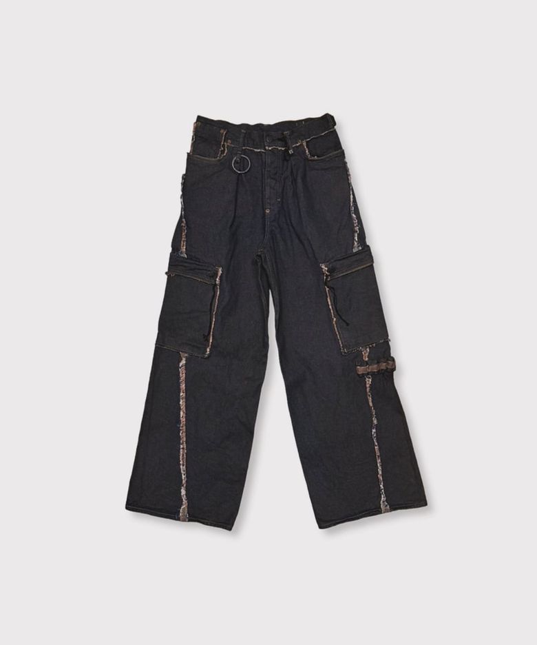 Slash Seam Twist Cargo Jeans(PERSIMMON TANGY DYED) - DUST INDIGO