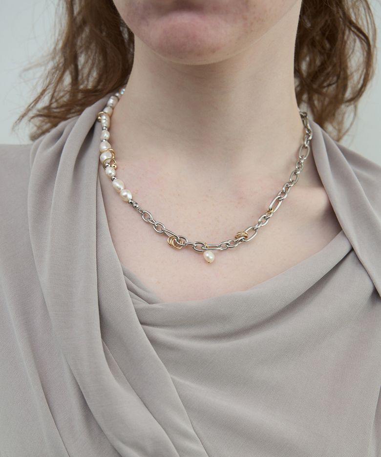 Half Pearl Pierce Necklace / Silver