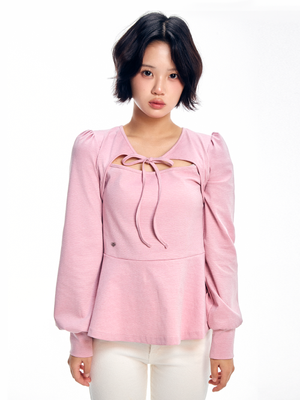 볼레로 플레어 리본 티셔츠 - 핑크