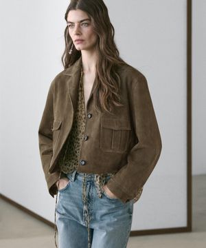 스웨이드 레더 크롭 자켓