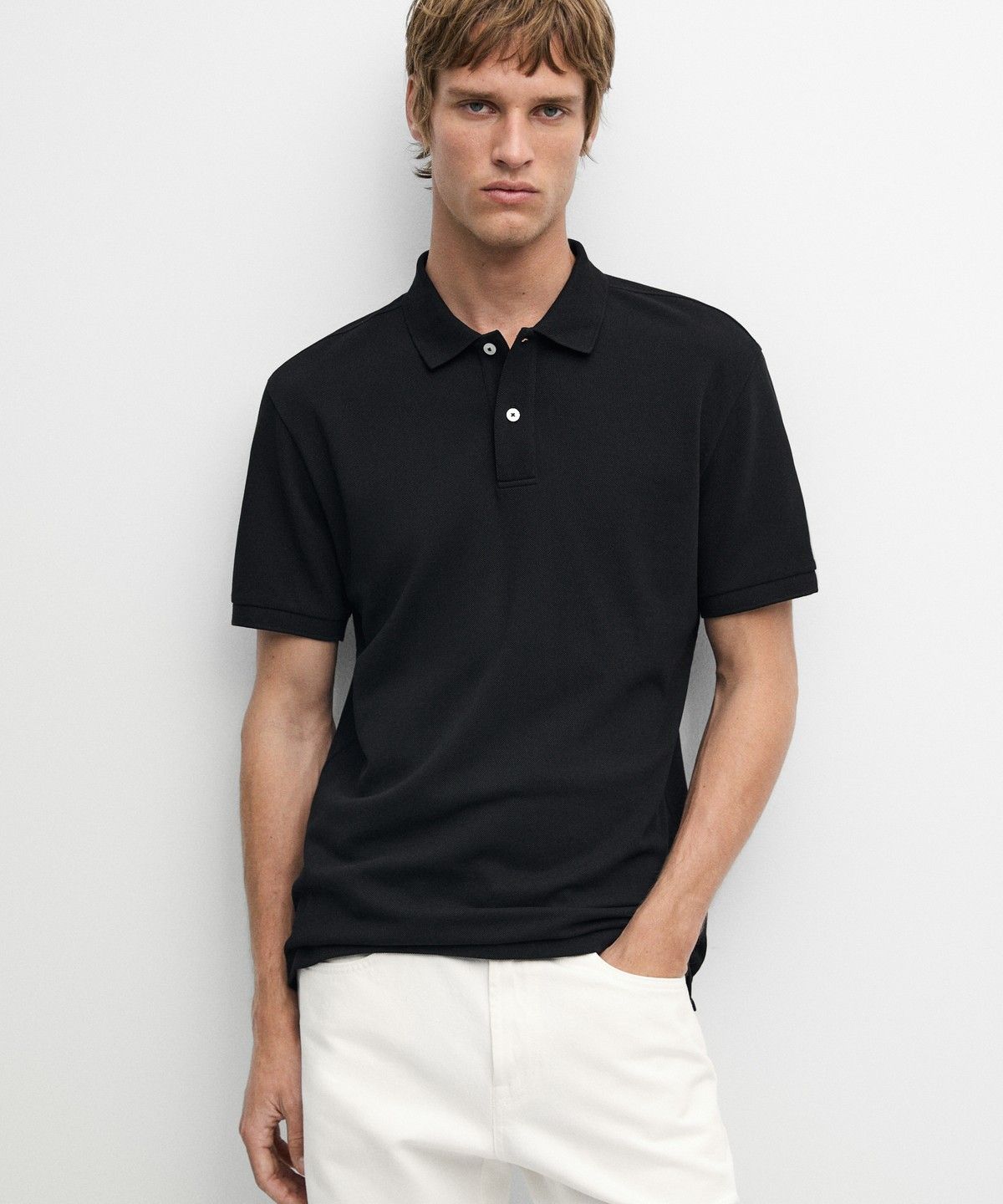 마시모두띠(MASSIMO DUTTI) 마이크로 텍스처드 코튼 피케 폴로 셔츠