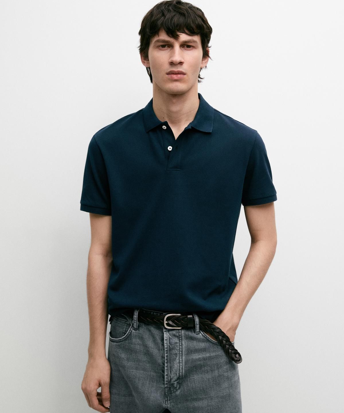 마시모두띠(MASSIMO DUTTI) 마이크로 텍스처드 코튼 피케 폴로 셔츠
