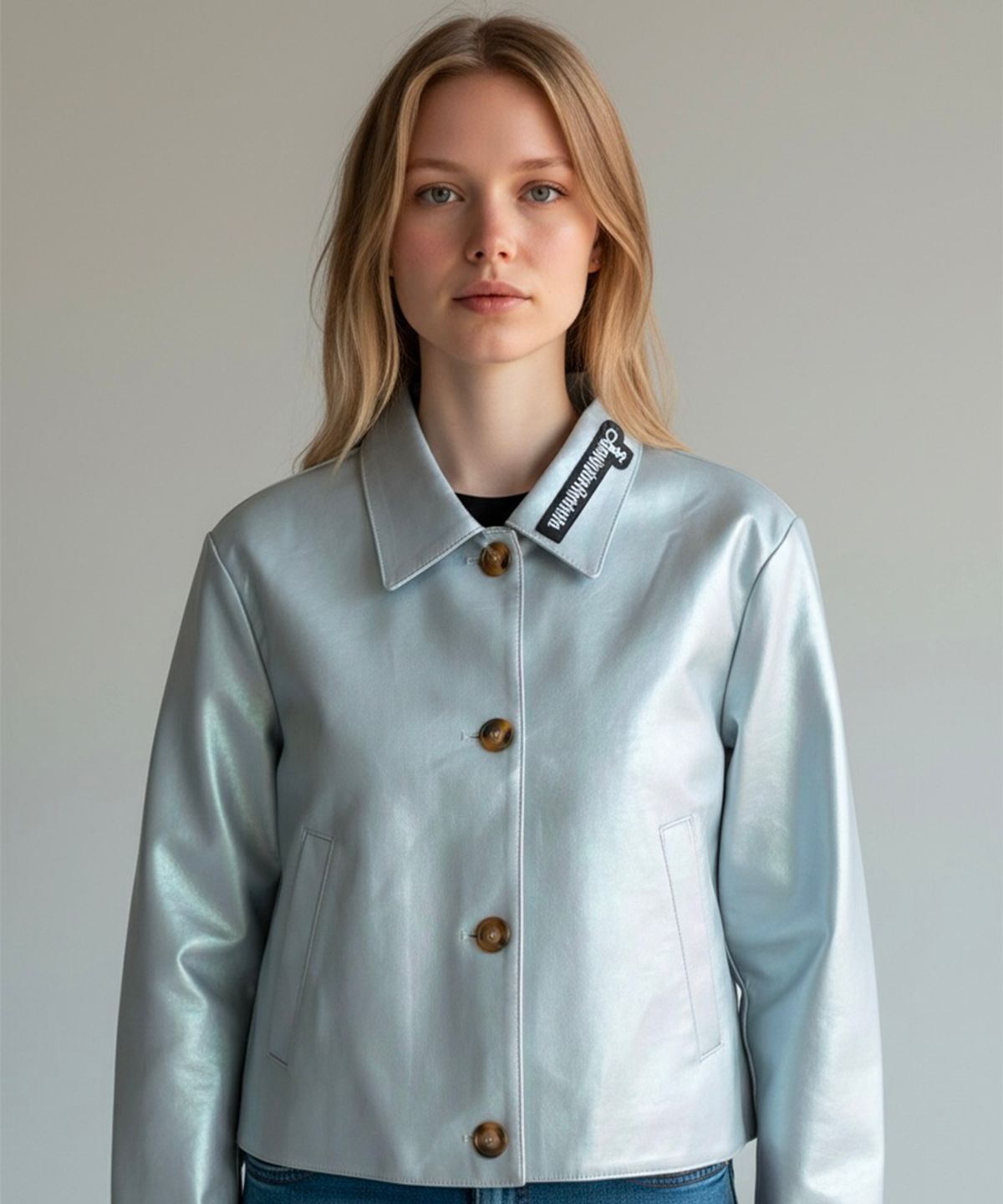 본슬리피(BORN SLIPPY) Signature Zip Collar Leather Jacket (Sky Blue)