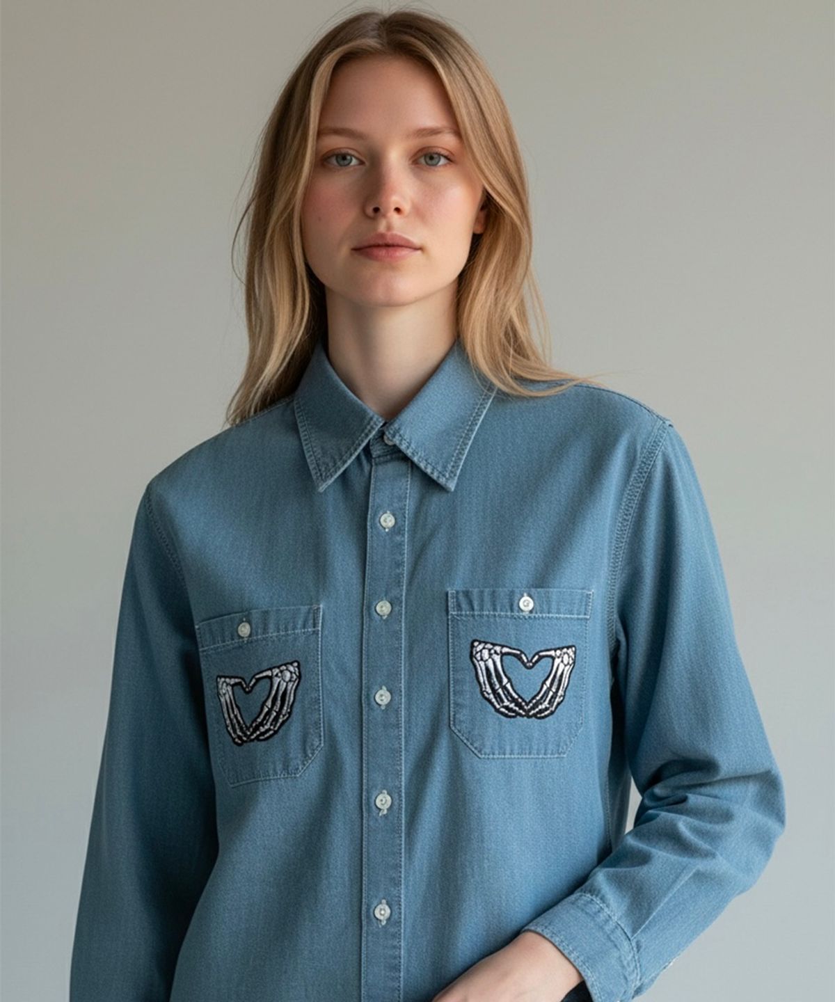 본슬리피(BORN SLIPPY) Dead Romance Pocket Denim Shirt (Light Blue)