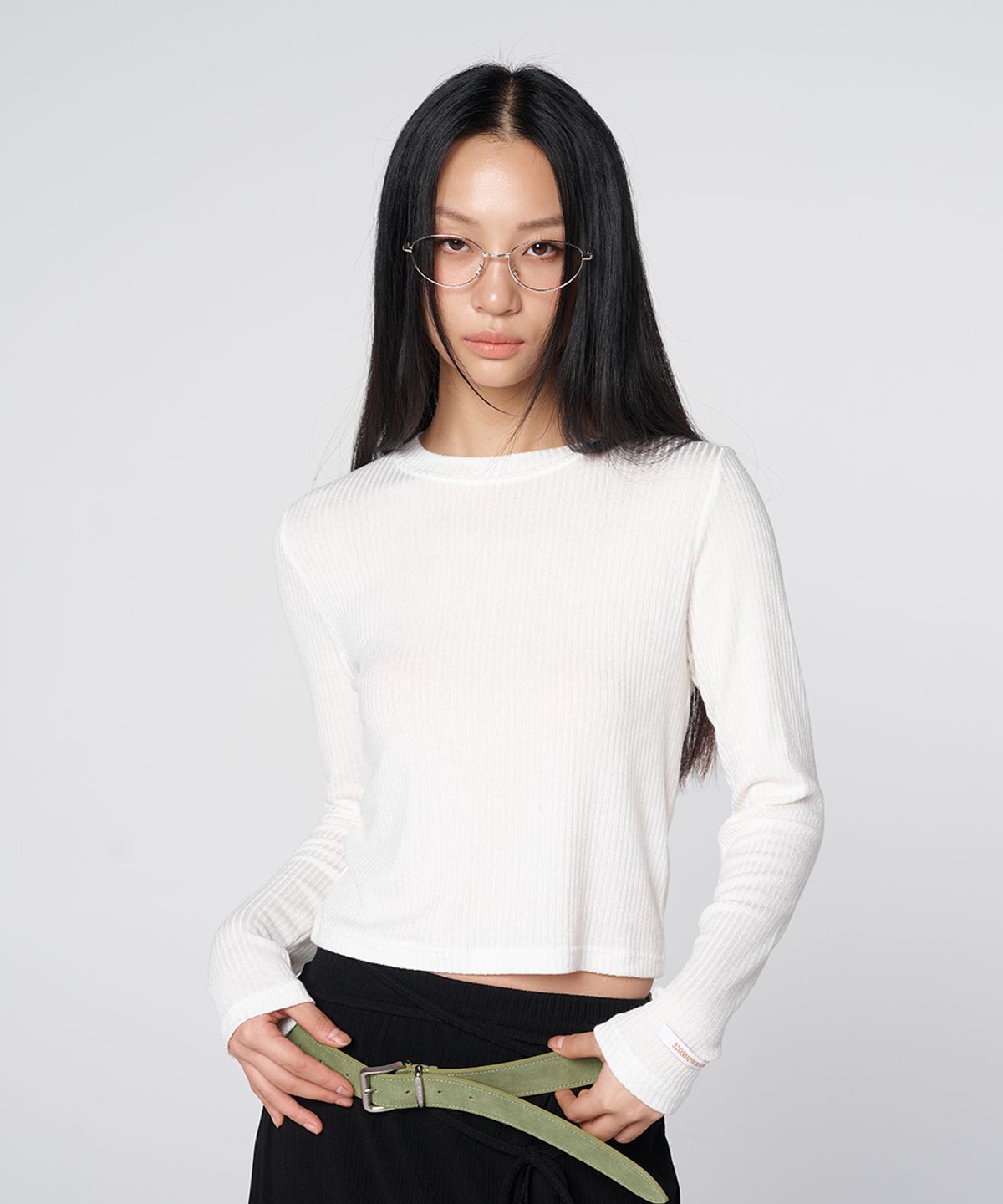 320쇼룸(320SHOWROOM) Tencel Wool Blend Soft Ribbed Crop T-Shirt Ivory
