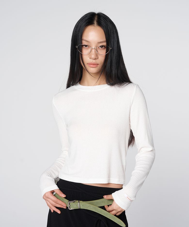 Tencel Wool Blend Soft Ribbed Crop T-Shirt Ivory
