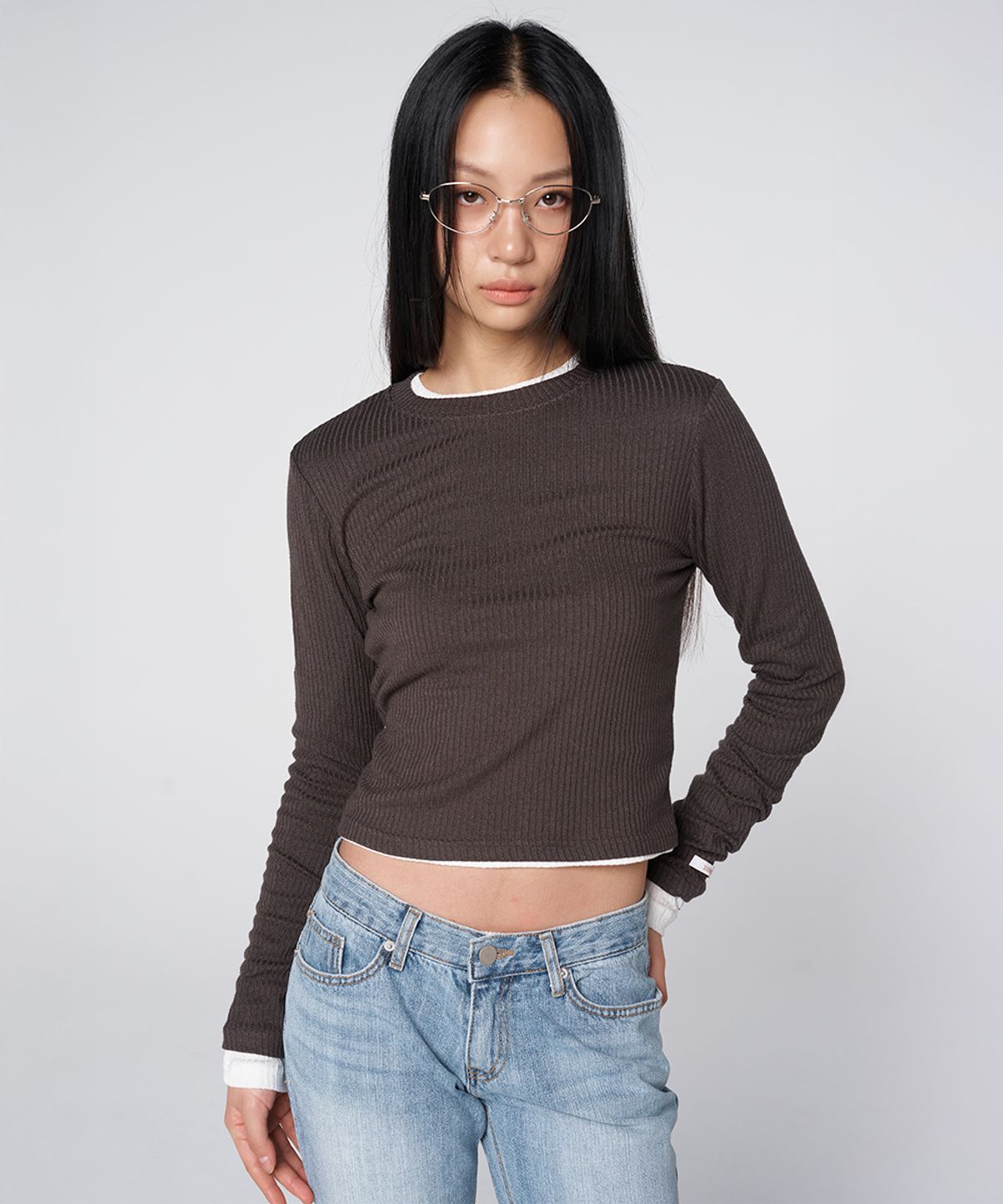 320쇼룸(320SHOWROOM) Tencel Wool Blend Soft Ribbed Crop T-Shirt Charcoal