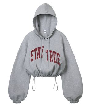 아치 스테이 버건디 스트링 오버핏 크롭 후드 - 멜란지