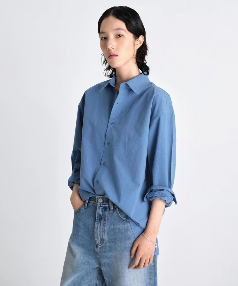 W Teka soft washed shirt haze blue